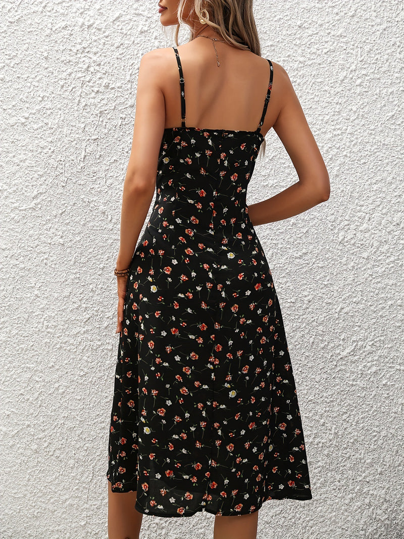 New Polka Dot Print Suspender Dress Summer Sexy Slit Long Dresses For Womens Clothing - AccessoryWorldHub