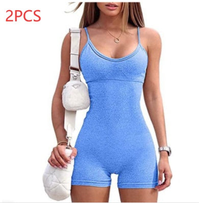 Spaghetti Strap Shorts Jumpsuit Sports Yoga Workout Tight Romper Women Fashion Fitness Sportwear - AccessoryWorldHub