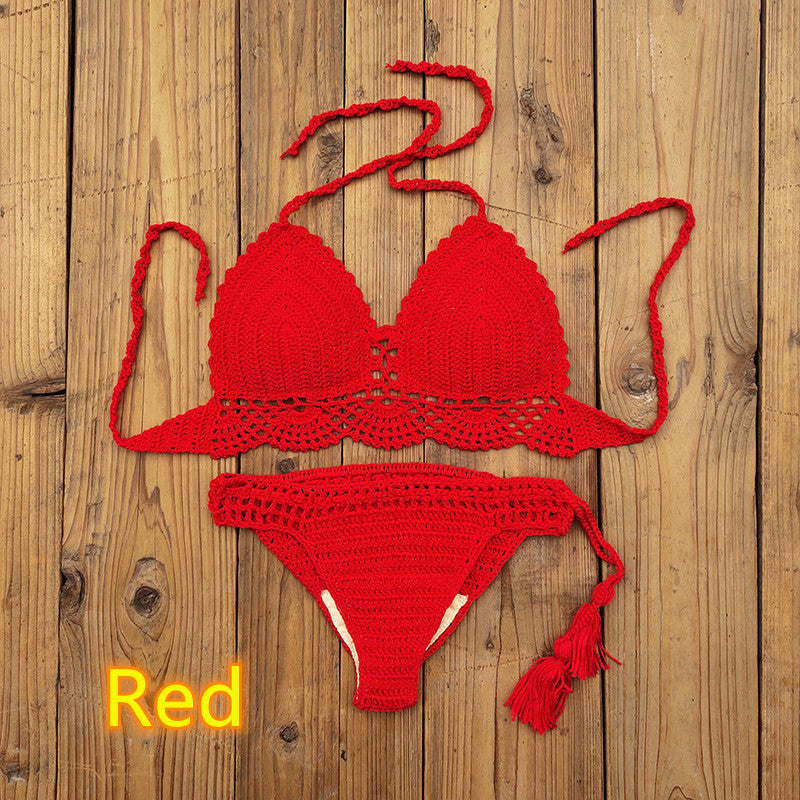 Women's Fashion Solid Color Handmade Crochet Bikini Suit - AccessoryWorldHub