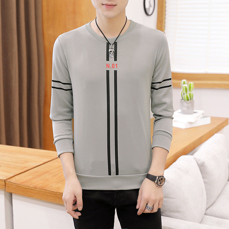 Spring and Autumn New mens printed long-sleeved T-shirt teen round neck bottom top fashion casual mens clothing - AccessoryWorldHub