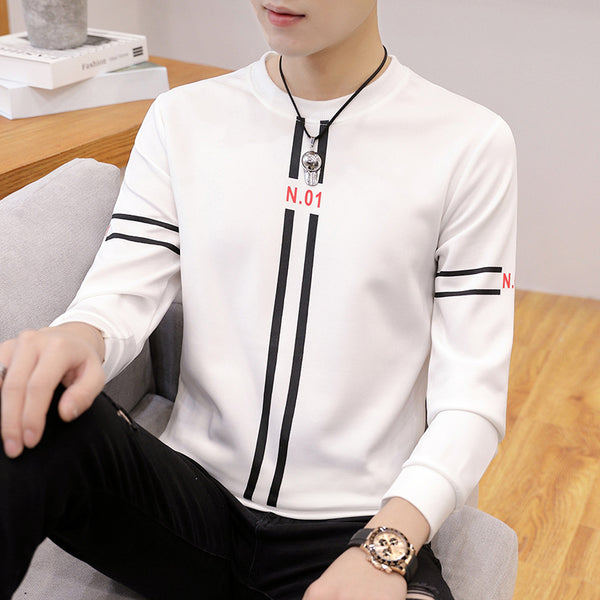 Spring and Autumn New mens printed long-sleeved T-shirt teen round neck bottom top fashion casual mens clothing - AccessoryWorldHub