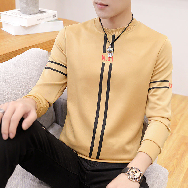 Spring and Autumn New mens printed long-sleeved T-shirt teen round neck bottom top fashion casual mens clothing - AccessoryWorldHub