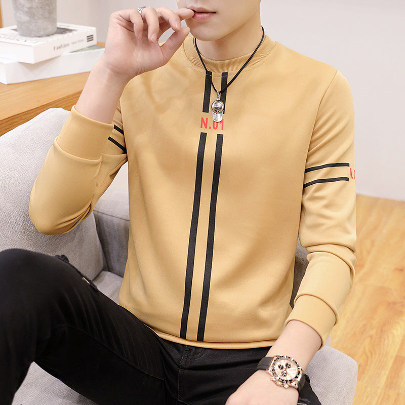 Spring and Autumn New mens printed long-sleeved T-shirt teen round neck bottom top fashion casual mens clothing - AccessoryWorldHub