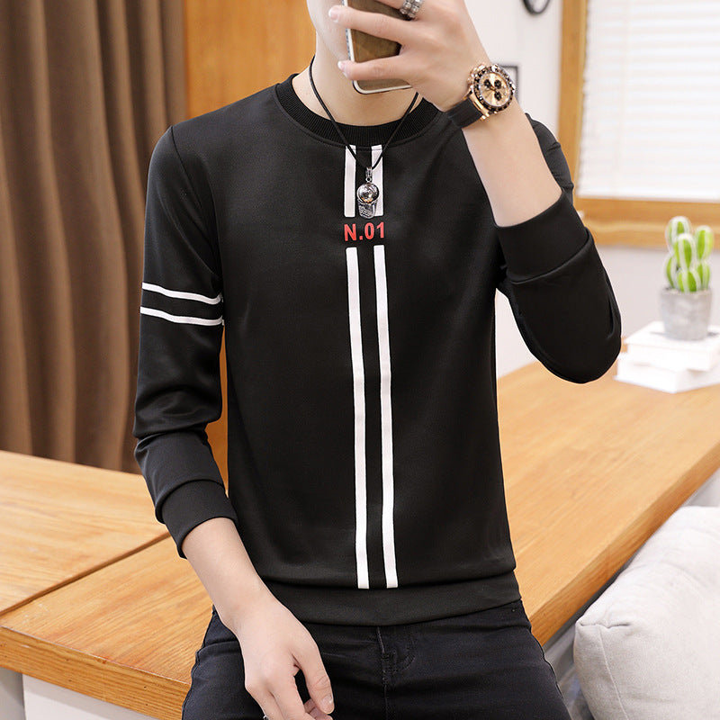 Spring and Autumn New mens printed long-sleeved T-shirt teen round neck bottom top fashion casual mens clothing - AccessoryWorldHub