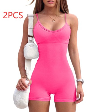 Spaghetti Strap Shorts Jumpsuit Sports Yoga Workout Tight Romper Women Fashion Fitness Sportwear - AccessoryWorldHub