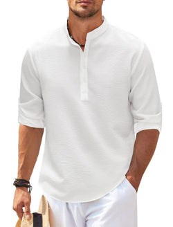 Men's Casual Shirt  Long Sleeve Stand Collar Solid Color Shirt Mens Clothing - AccessoryWorldHub