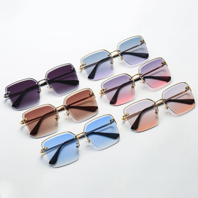 Personality Trend Sunglasses Summer Half Metal Frame Two-color Gradient PC Lens Fashion Glasses - AccessoryWorldHub