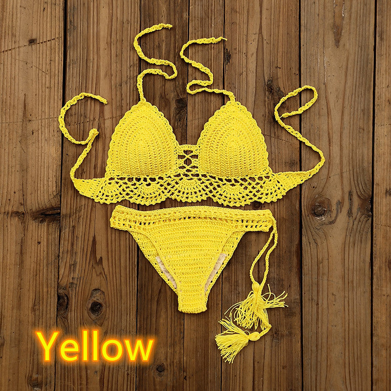 Women's Fashion Solid Color Handmade Crochet Bikini Suit - AccessoryWorldHub