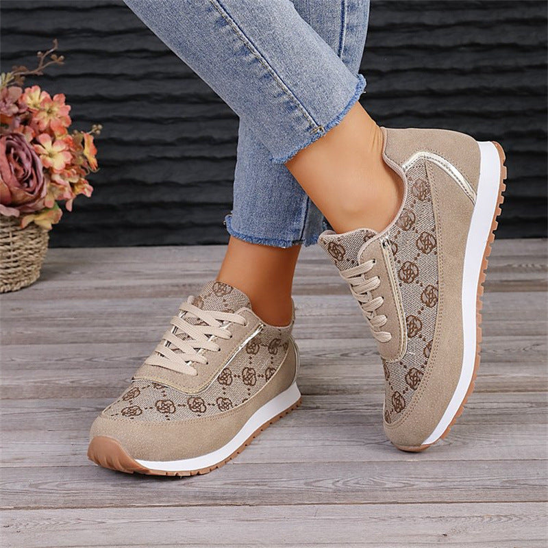 Flower Print Lace-up Sneakers Casual Fashion Lightweight Breathable Walking Running Sports Shoes Women Flats - AccessoryWorldHub