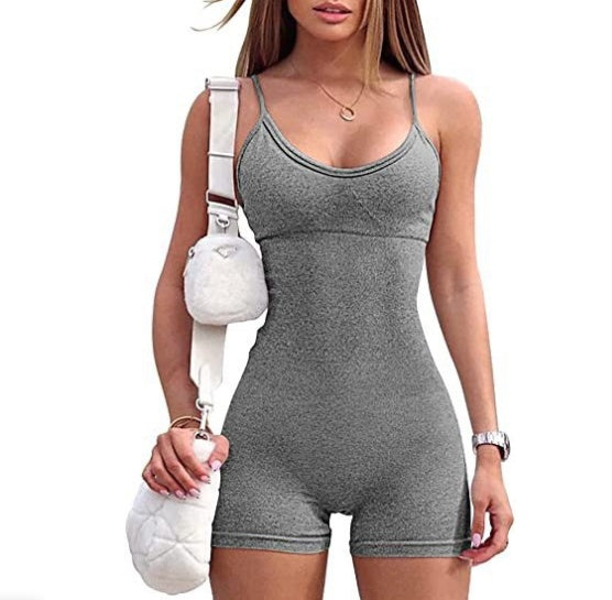 Spaghetti Strap Shorts Jumpsuit Sports Yoga Workout Tight Romper Women Fashion Fitness Sportwear - AccessoryWorldHub