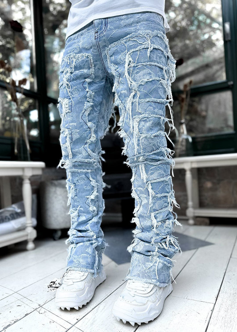 Men Trousers Individual Patched Pants Long Tight Fit Stacked Jeans For Mens Clothing - AccessoryWorldHub