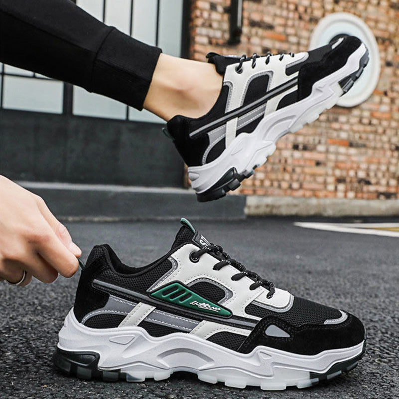 Black White Lace-up Sneakers Men Outdoor Breathable Csual Mesh Shoes Lightweight Running Sports Shoes - AccessoryWorldHub