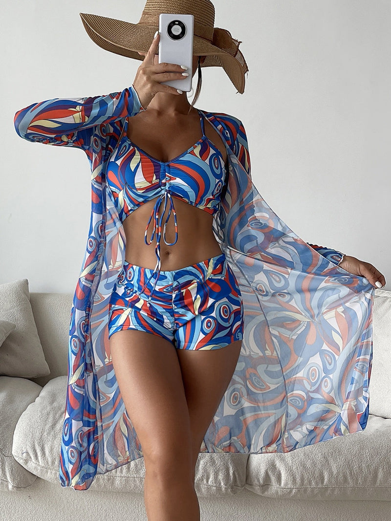 3pcs Pring Bikini With Long Sleeve Cardigan Fashion Summer Beach Swimsuit Women - AccessoryWorldHub