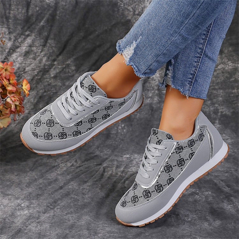 Flower Print Lace-up Sneakers Casual Fashion Lightweight Breathable Walking Running Sports Shoes Women Flats - AccessoryWorldHub