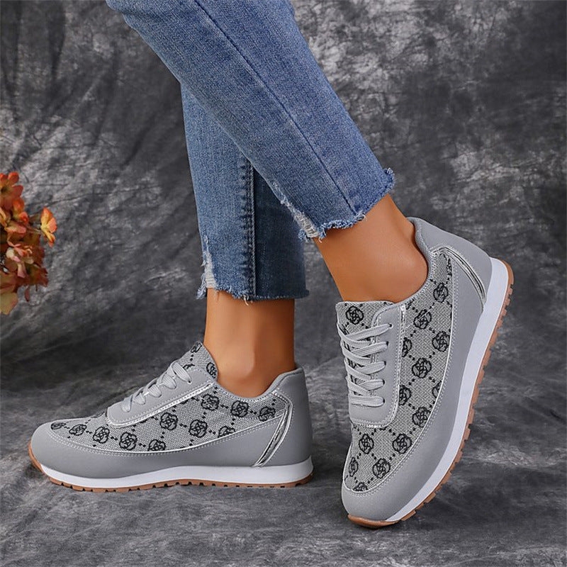 Flower Print Lace-up Sneakers Casual Fashion Lightweight Breathable Walking Running Sports Shoes Women Flats - AccessoryWorldHub