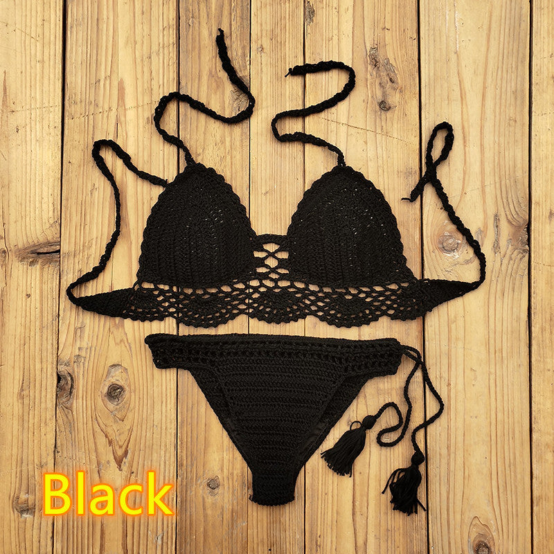 Women's Fashion Solid Color Handmade Crochet Bikini Suit - AccessoryWorldHub