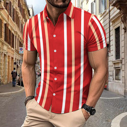 Casual Striped Printed Short Sleeve Shirt Summer Lapel Button Top Men's Clothing - AccessoryWorldHub