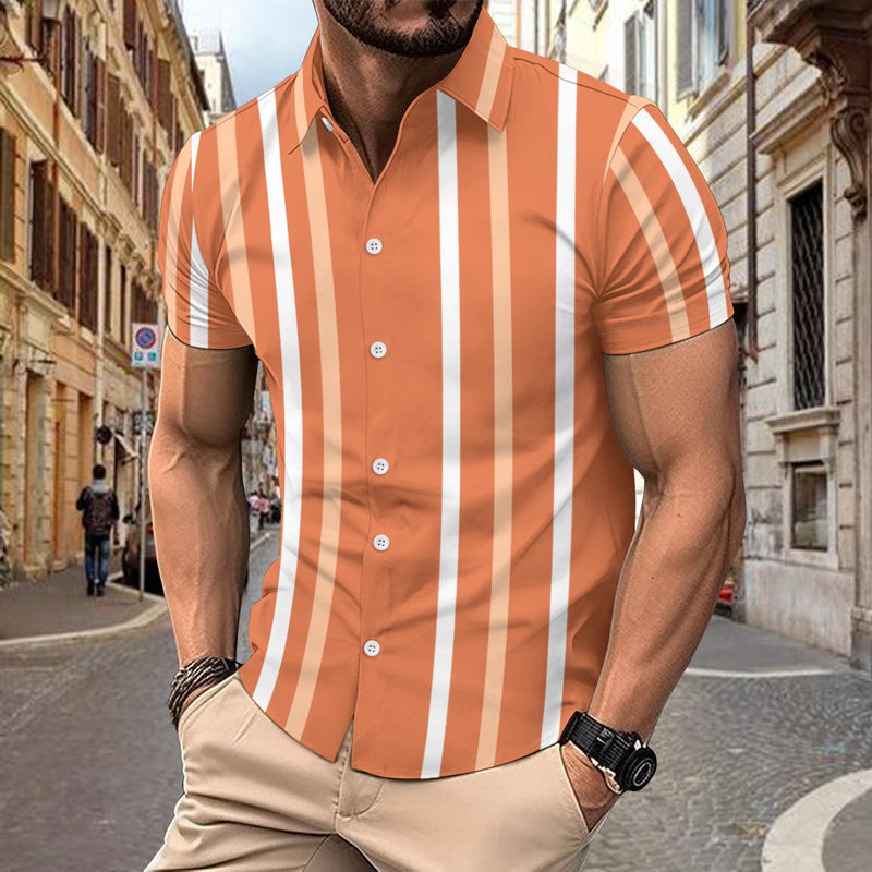 Casual Striped Printed Short Sleeve Shirt Summer Lapel Button Top Men's Clothing - AccessoryWorldHub