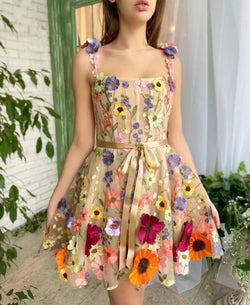 Three-dimensional Flower Embroidery Dress Summer Fashion Sweet A-line Suspender Dresses For Womens Clothing - AccessoryWorldHub