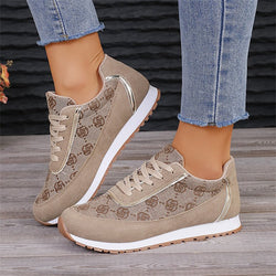 Flower Print Lace-up Sneakers Casual Fashion Lightweight Breathable Walking Running Sports Shoes Women Flats - AccessoryWorldHub