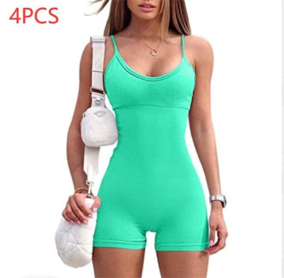 Spaghetti Strap Shorts Jumpsuit Sports Yoga Workout Tight Romper Women Fashion Fitness Sportwear - AccessoryWorldHub