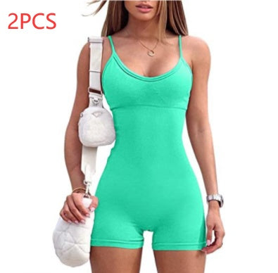 Spaghetti Strap Shorts Jumpsuit Sports Yoga Workout Tight Romper Women Fashion Fitness Sportwear - AccessoryWorldHub