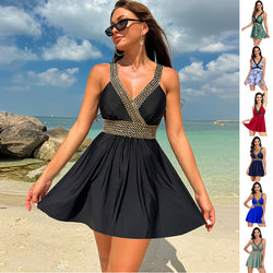 V-neck Printed Swimsuit Dress Summer Beach Vacation Bikini Fashion Womens Clothing - AccessoryWorldHub