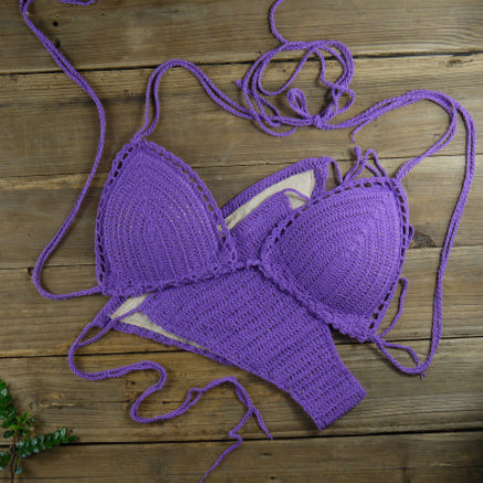 Women's Fashion Solid Color Handmade Crochet Bikini Suit - AccessoryWorldHub