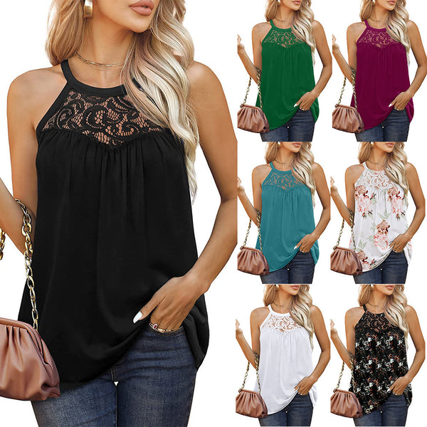 Womens Tank Tops Loose Fit Summer Lace Halter Tops Sleeveless Shirts - AccessoryWorldHub