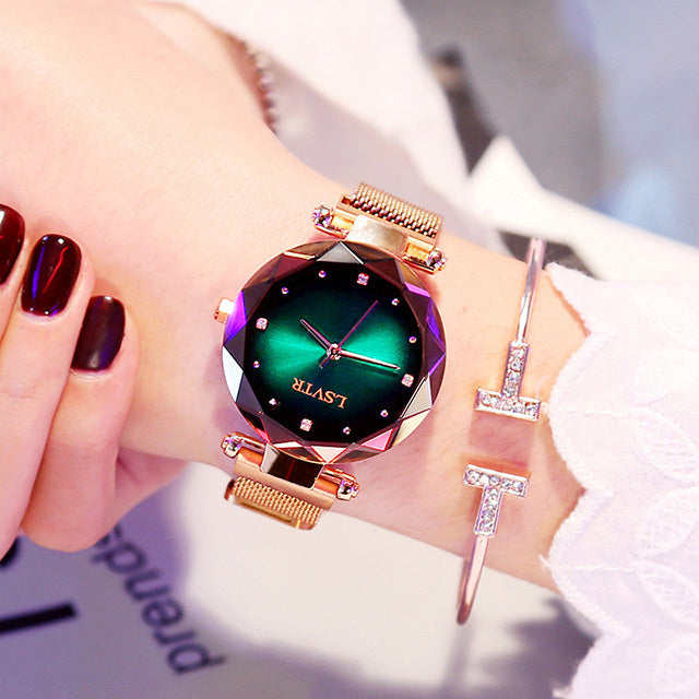 Rose Gold Women Watches Fashion Diamond Ladies Starry Sky Magnet Watch Waterproof Female Wristwatch - AccessoryWorldHub