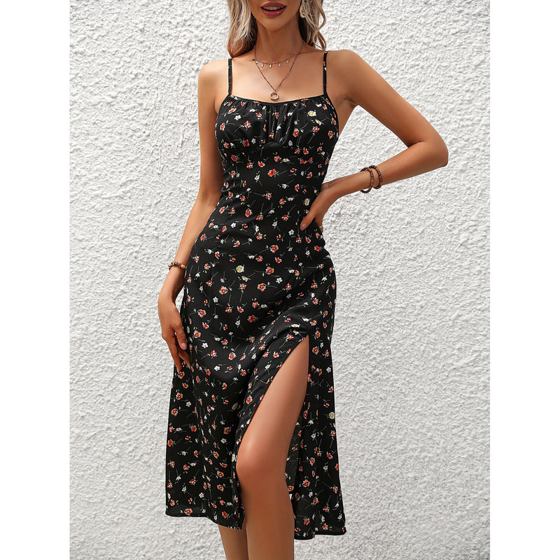 New Polka Dot Print Suspender Dress Summer Sexy Slit Long Dresses For Womens Clothing - AccessoryWorldHub