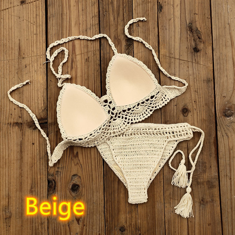 Women's Fashion Solid Color Handmade Crochet Bikini Suit - AccessoryWorldHub