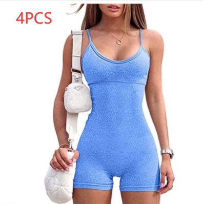 Spaghetti Strap Shorts Jumpsuit Sports Yoga Workout Tight Romper Women Fashion Fitness Sportwear - AccessoryWorldHub