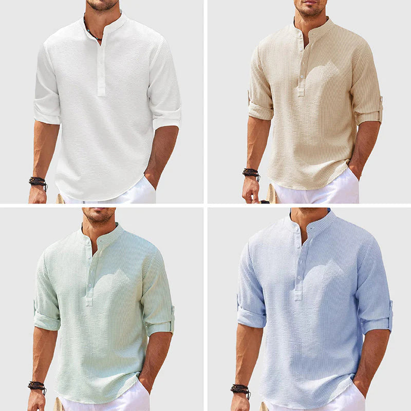 Men's Casual Shirt  Long Sleeve Stand Collar Solid Color Shirt Mens Clothing - AccessoryWorldHub