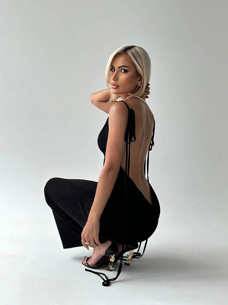 Sexy Bare Back Dress Summer Camisole Gown Lace-up Long Dress - AccessoryWorldHub