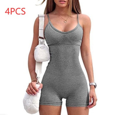 Spaghetti Strap Shorts Jumpsuit Sports Yoga Workout Tight Romper Women Fashion Fitness Sportwear - AccessoryWorldHub