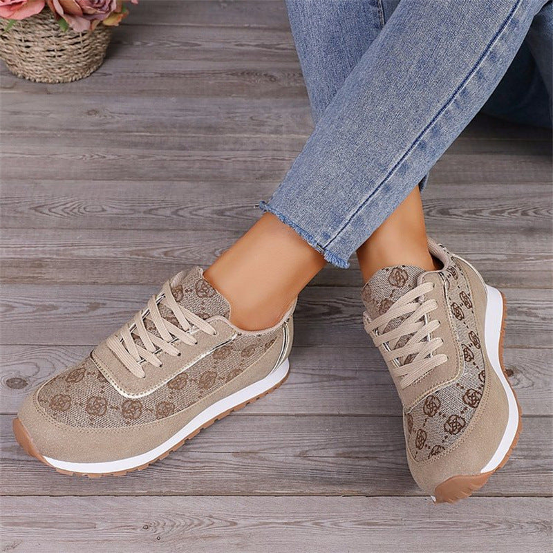 Flower Print Lace-up Sneakers Casual Fashion Lightweight Breathable Walking Running Sports Shoes Women Flats - AccessoryWorldHub