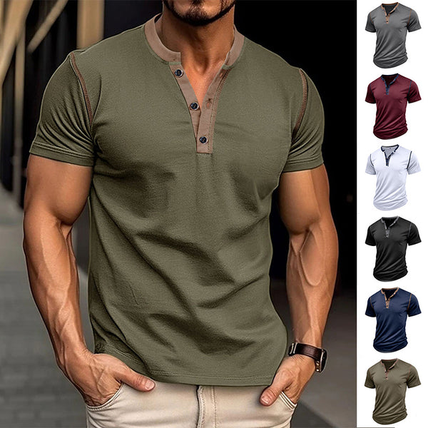 Fashion Short-sleeved Polo Shirt Summer Button V-neck T-shirt Tops Mens Clothing - AccessoryWorldHub