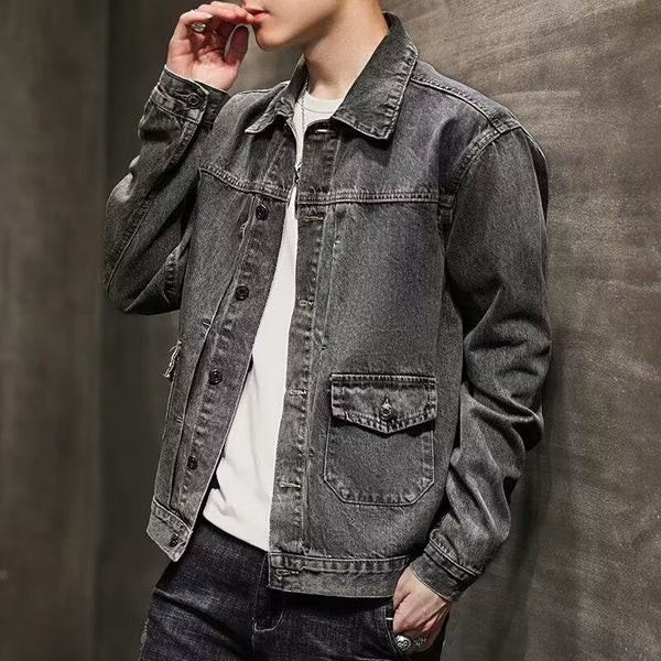 Smoky Gray Denim Coat Short Jacket - AccessoryWorldHub