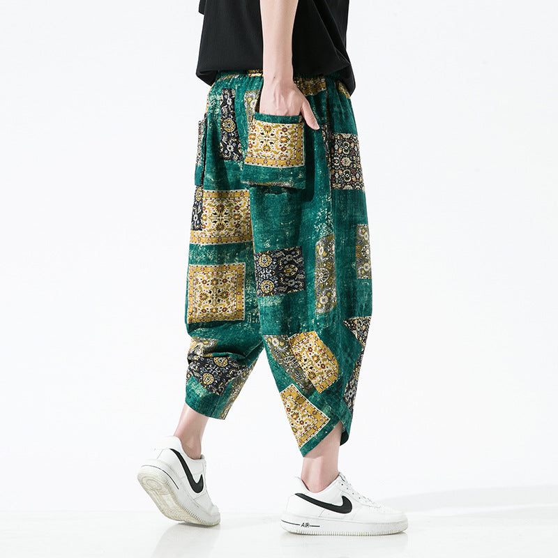 Ethnic Style Floral Lantern Cropped Pants For Men - AccessoryWorldHub