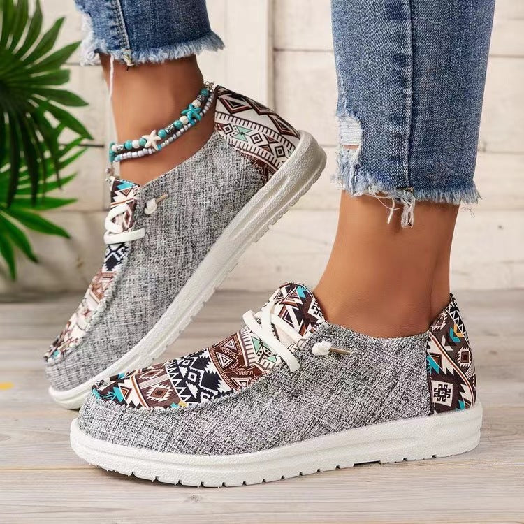 New Print Flats Shoes Summer Spring Casual Canvas Loafers For Women - AccessoryWorldHub