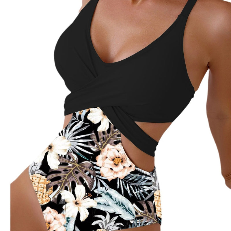 Printed Hollow Out Tied One-piece Bikini - AccessoryWorldHub