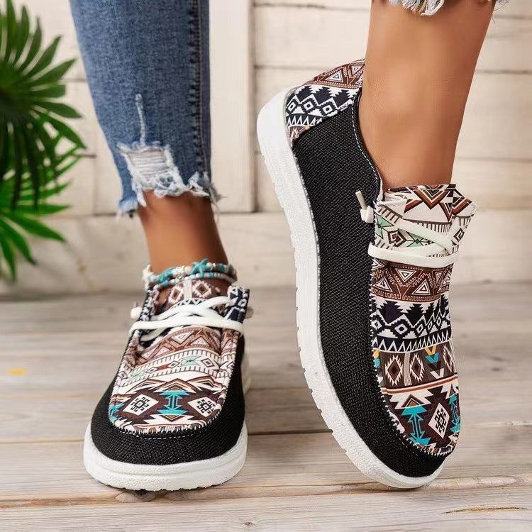 New Print Flats Shoes Summer Spring Casual Canvas Loafers For Women - AccessoryWorldHub