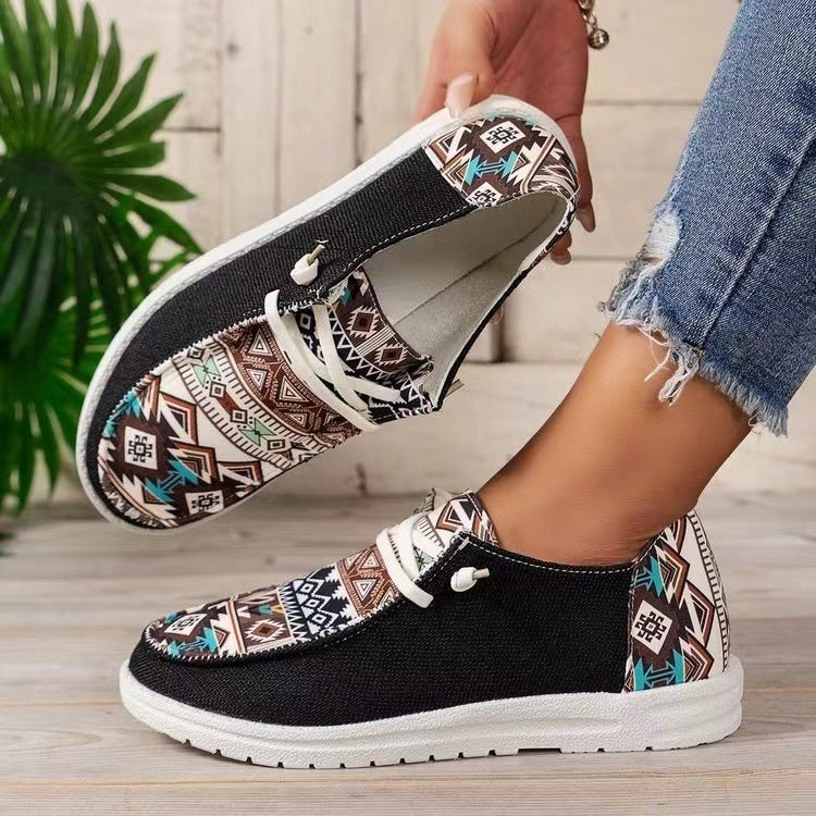 New Print Flats Shoes Summer Spring Casual Canvas Loafers For Women - AccessoryWorldHub