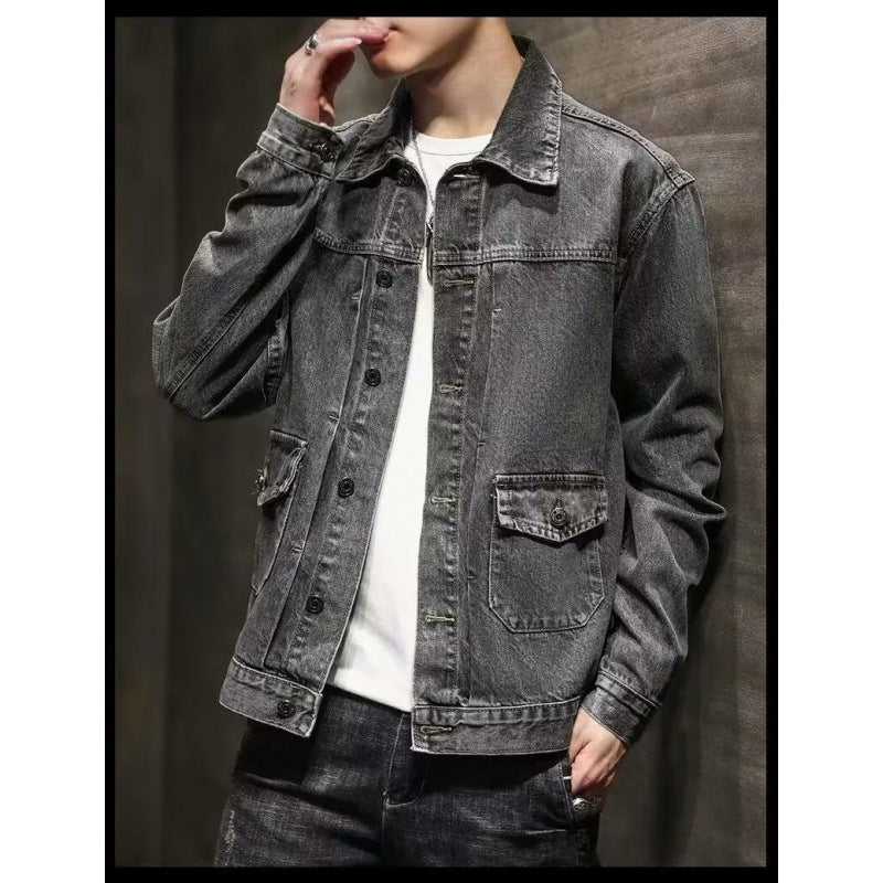 Smoky Gray Denim Coat Short Jacket - AccessoryWorldHub