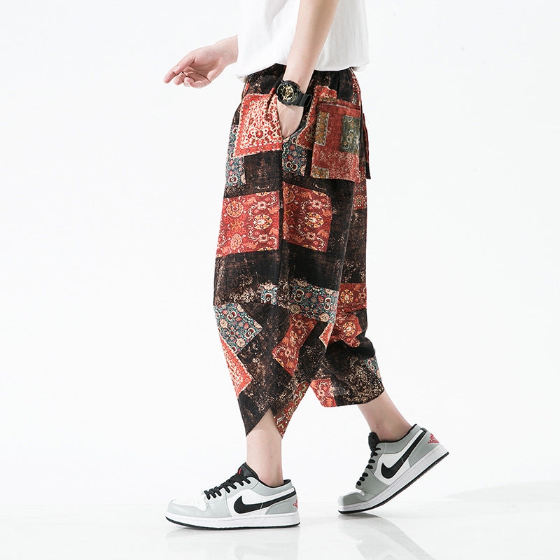 Ethnic Style Floral Lantern Cropped Pants For Men - AccessoryWorldHub