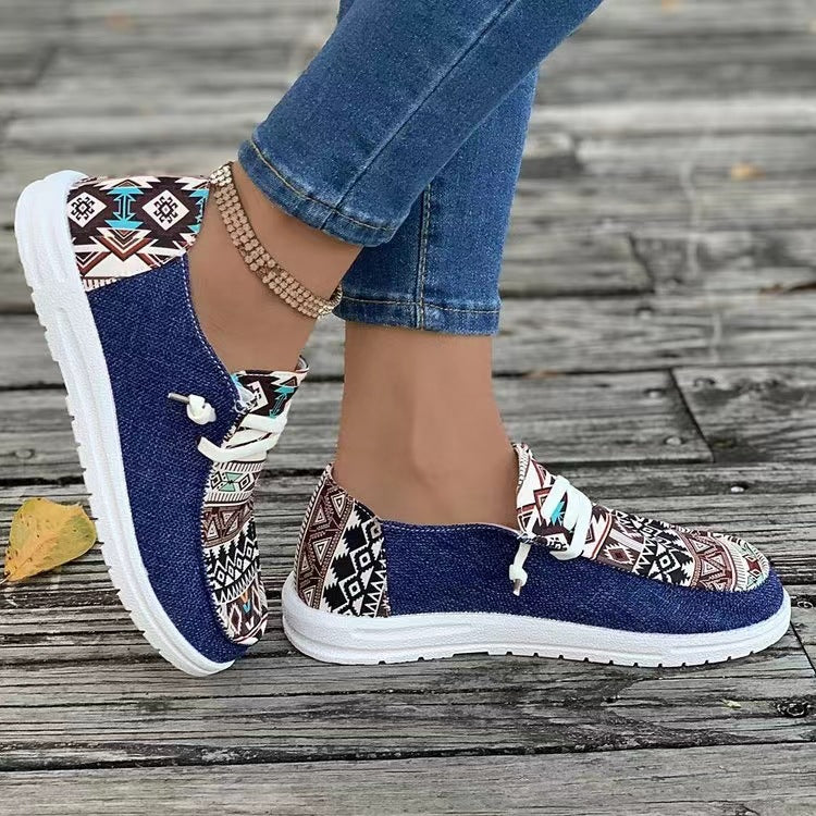 New Print Flats Shoes Summer Spring Casual Canvas Loafers For Women - AccessoryWorldHub