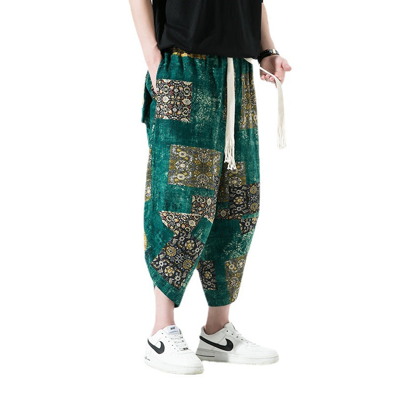 Ethnic Style Floral Lantern Cropped Pants For Men - AccessoryWorldHub