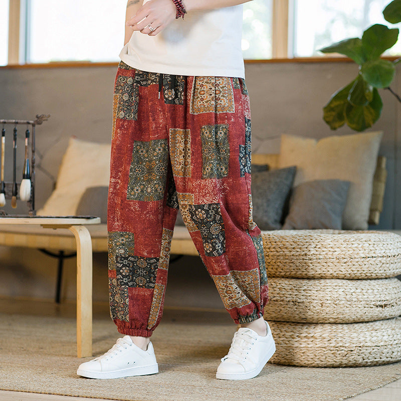 Men's Floral Loose Sports And Leisure Wide Leg Pants - AccessoryWorldHub