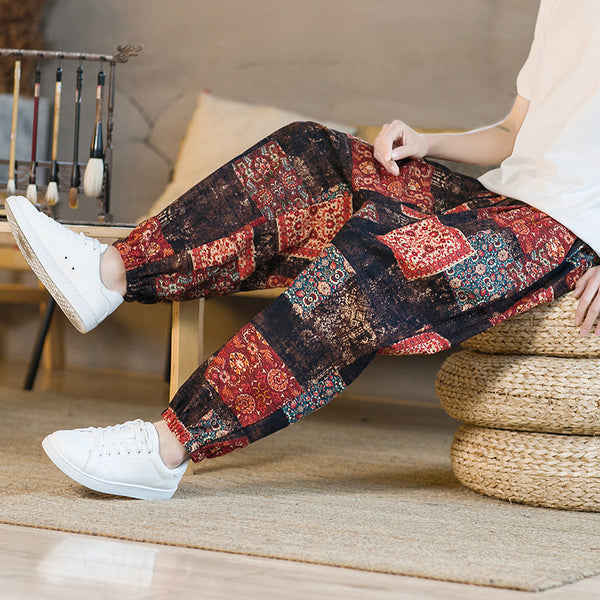 Men's Floral Loose Sports And Leisure Wide Leg Pants - AccessoryWorldHub